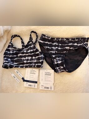 Athleta Girl reversible, camo Black & White Tie-Dye Sports Bikini Set size 6